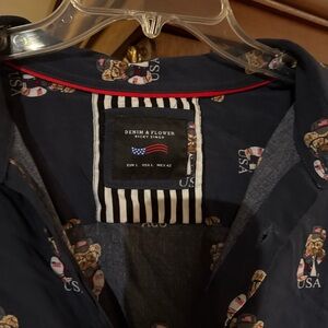 Denim & Flower Dark Blue USA Bear Print Shirt